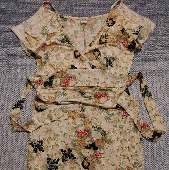 W Used Janette Sz S Floral Mid Length w/ Slit Spag Straps Summer Dress - Picture 2 of 7